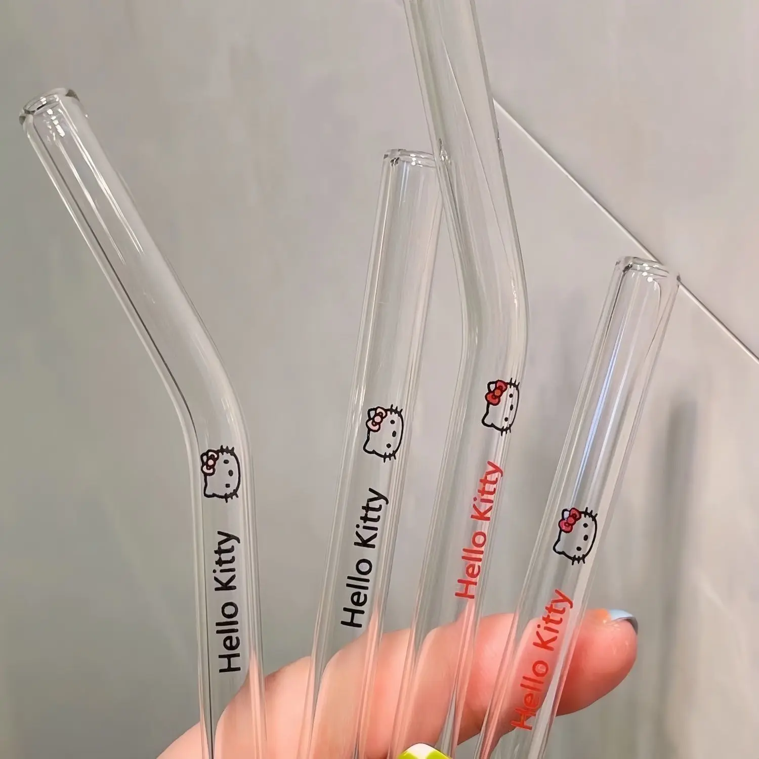 20 cm Hello Kitty Katze Minnie Glas Stroh Niedliche Cartoon-Tier Borosilikat Student Trinkwasser Zubehör Anime Kawaii Stroh