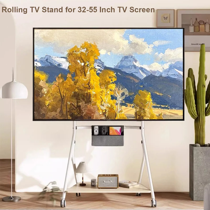 Rollbarer TV-Ständer, mobiler TV-Ständer mit Rollen für 32-55-Zoll-Fernseher, höhenverstellbarer mobiler TV-Wagen VESA 400 x 400 mm bis zu 110 Pfund Image