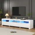 Meuble TV brillant avec éclairage LED et espace de rangement pour téléviseur 80 pouces, canal TV avec porte d'armoire pliante vers le bas, 190x24x40cm