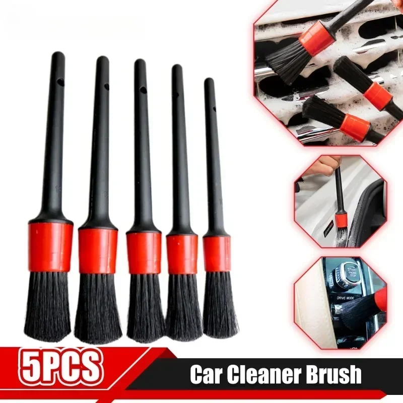 5PCS Auto Detaillierung Reiniger Pinsel Weiche Reinigung Kit für Auto Räder Reifen Innen Außen Leder Air Vent Staub Entfernung brusher Image