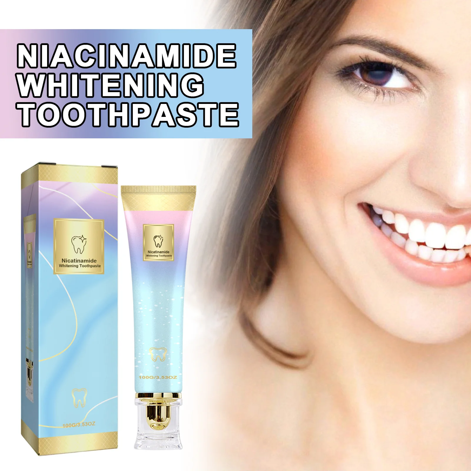 Niacinamid-Zahnpasta, aufhellende Zähne, Flecken, Plaque-Entferner, verhindert Karies, erfrischt Mundgeruch, Mundpflege, Zahnreinigung, Zahnpasta Image