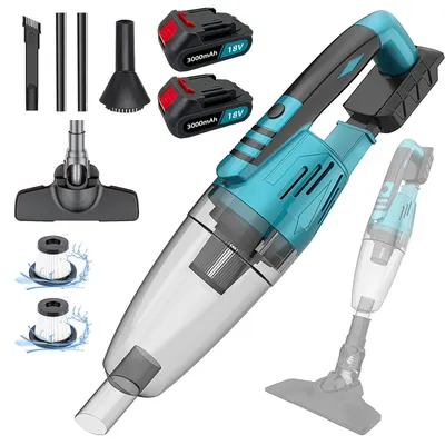 Akku-Staubsauger, 350 W, 10 kPa Reiniger, starke Saugkraft, 2-in-1-Staubsauger mit 2 Akkus, leichter Staubsauger für Zuhause Image