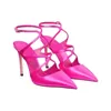 Sommer Kreuz geschnitten aushöhlen Satin Sandalen Frauen Gold Silber spitz sexy 10,5 cm High Heels Marke Mode Frau Schuhe Size34-45