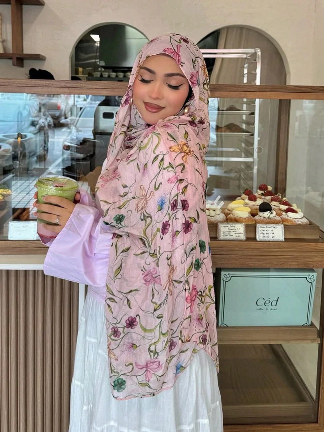 1Pcs Ramadan Blume Aquarell Hijab Frauen Böhmischen Weichen Muslimischen Hijabs Floral Atmungs Schal Wrap Schal Kopftuch Warme Image