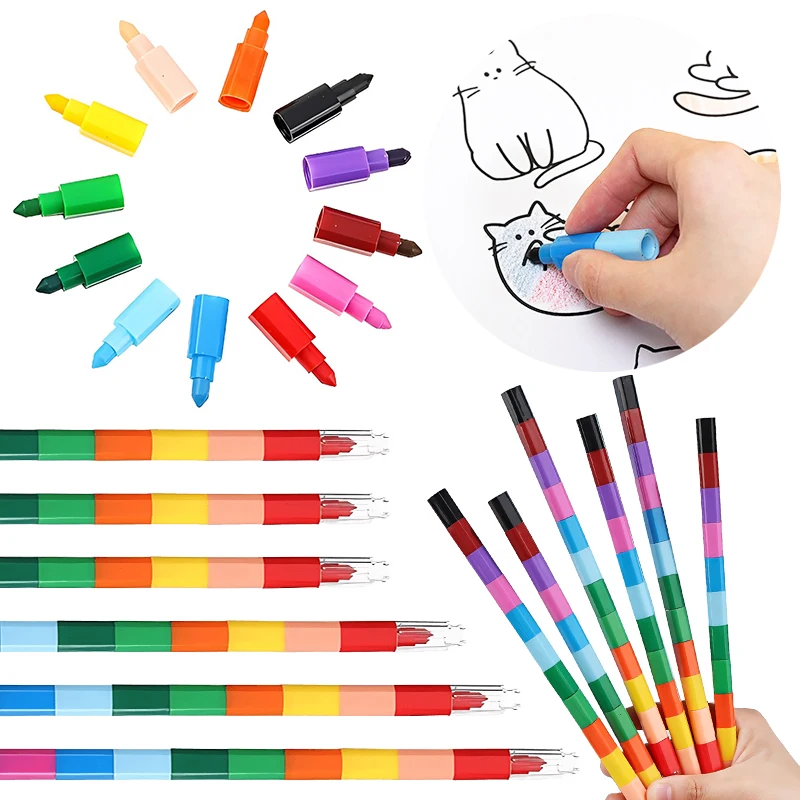 Stapelbarer 12-Farben-Buntstift, kreative Baustein-Buntstifte, Graffiti-Malerei, Schreibwaren, Geburtstagsfeier, Goody Bag Füllung, Geschenk ZYF Image
