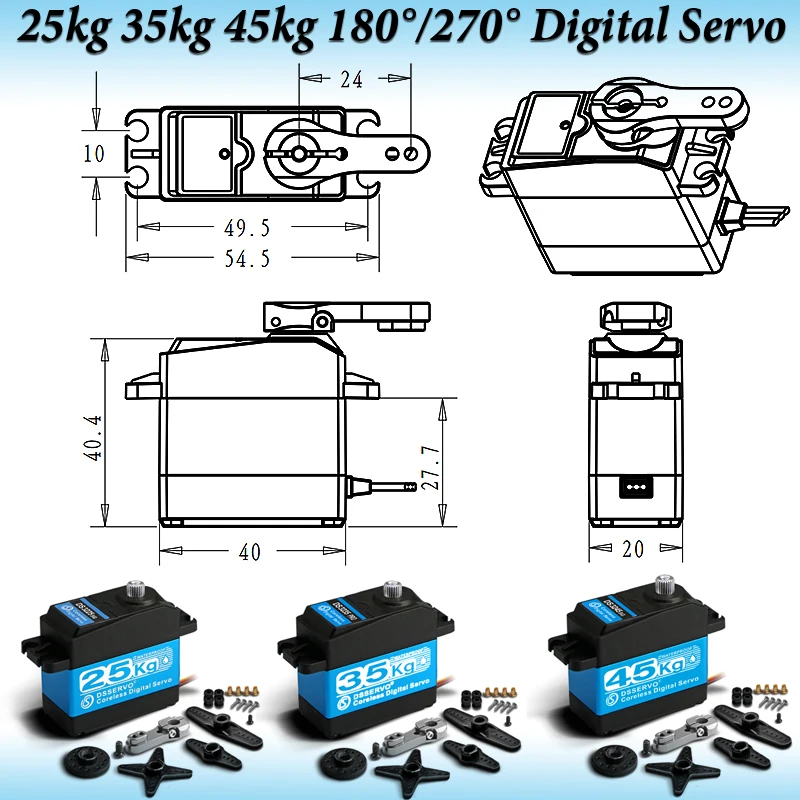 1/8 1/10 RC Auto Servo Roboter Servo 25 kg 35 kg 45 kg Digitalservo DS3225 Pro DS3235 Pro DS3245 180 ° /270 ° Kernlose Servos aus Metall Image
