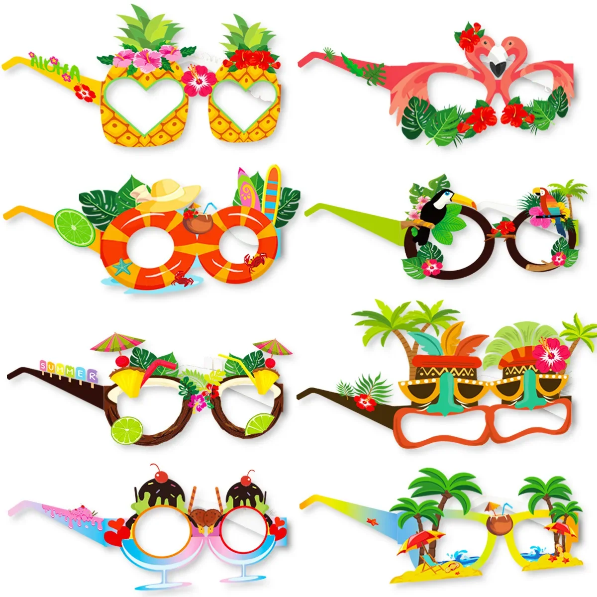 Hawaii Party Papier Brille Sommer Strand Party Geschenke für Kind Flamingo Papageien Brille Foto Requisiten tropische Aloha Luau Party Dekor Image