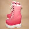 2025 Winter Plattform Pumpen Schuhe Frauen Größe 41 Echtes Leder Keile High Heel Schnee Stiefel High Top Chunky Turnschuhe Casual Schuhe