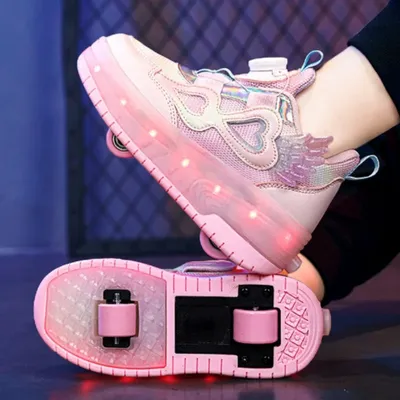 Women's Roller Skates Kids Double Wheel Retractable Lighting Student Sports Shoes Popular Internet Red Roller Wheel Slippers