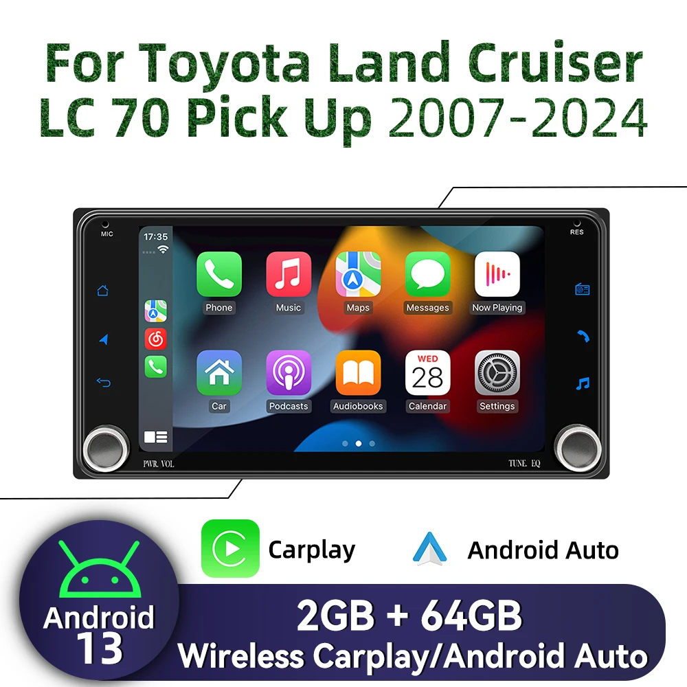 For Toyota Landcruiser Land Cruiser LC 70 Pick Up 2007-2024 7" Screen Carplay Autoradio Android Car Multimedia 2Din Radio Stereo