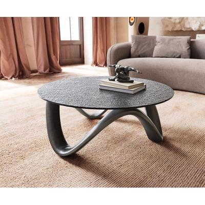 DELIFE Couchtisch Tanju 90x90 cm Metallic Silber mit Reliefglas Grau, Couchtische Image