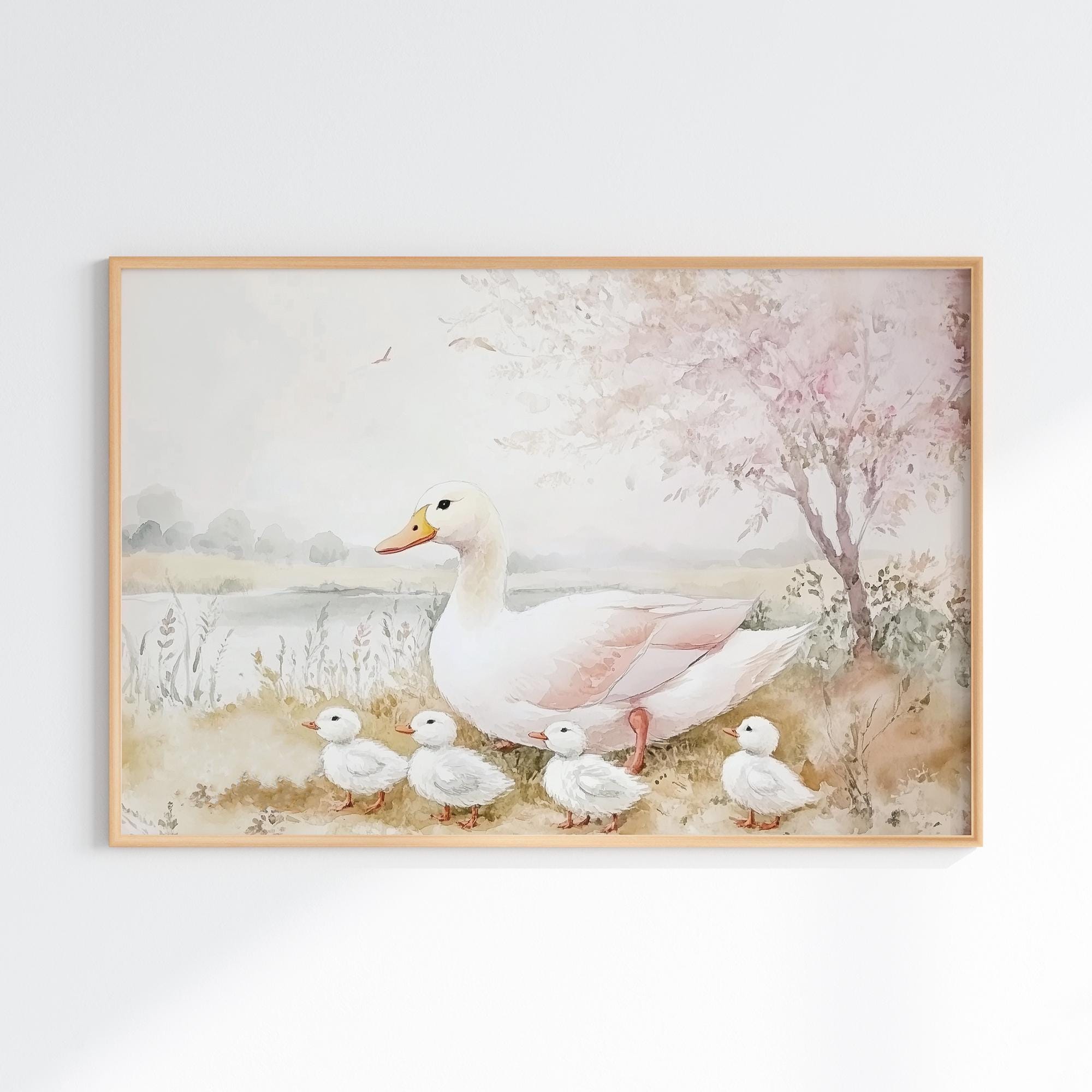 Stampa Oca per cameretta, stampabile per cameretta bambina, decorazione murale Oca per cameretta bambina, rosa anatra vintage, decorazione murale Oche