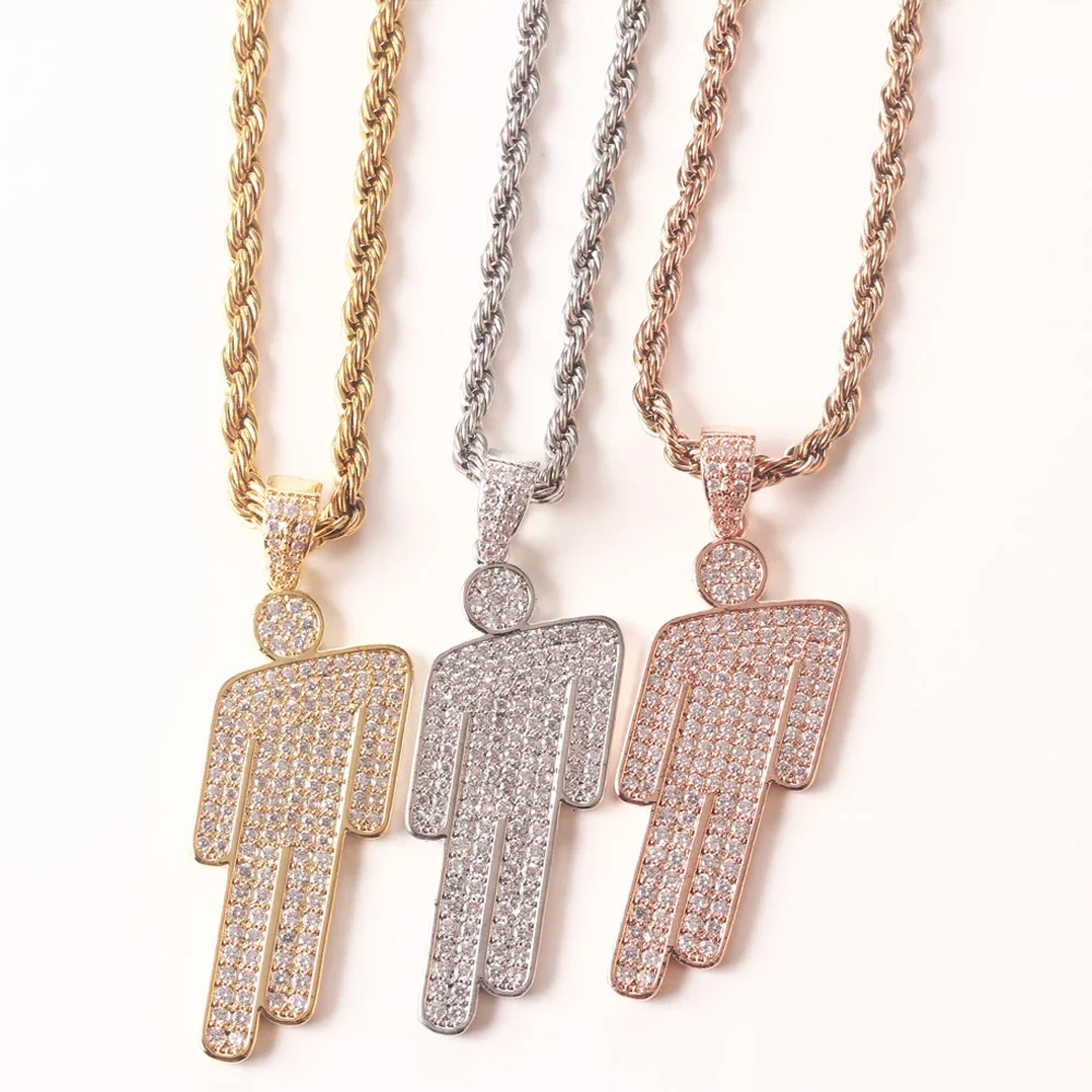 Collana Hip Hop, Collana con ciondolo coppia con zirconi a testa tonda in acciaio inossidabile, Collana con ciondolo a testa inclinata piena di zirconi Chaoren