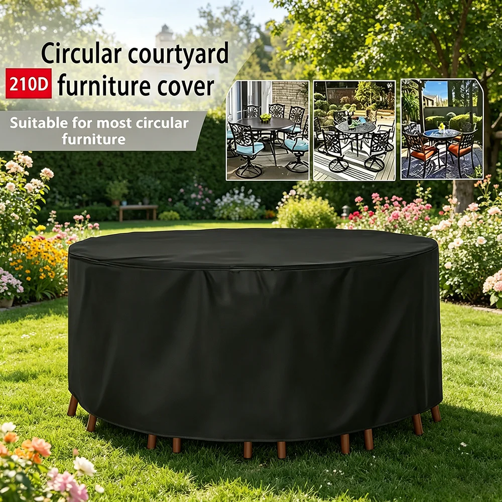 Runde Gartenmöbel-Abdeckung, Abdeckung für Runde Tisch- und Stuhlsets, Wasserdichte, Staubdichte und Verblassungsresistente Outdoor-Abdeckung
