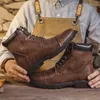 Britische Retro-Herren-Cowboystiefel aus Leder mit Schnürung, bequem, atmungsaktiv, Freizeitschuhe für den Reitsport, hochwertige Mode