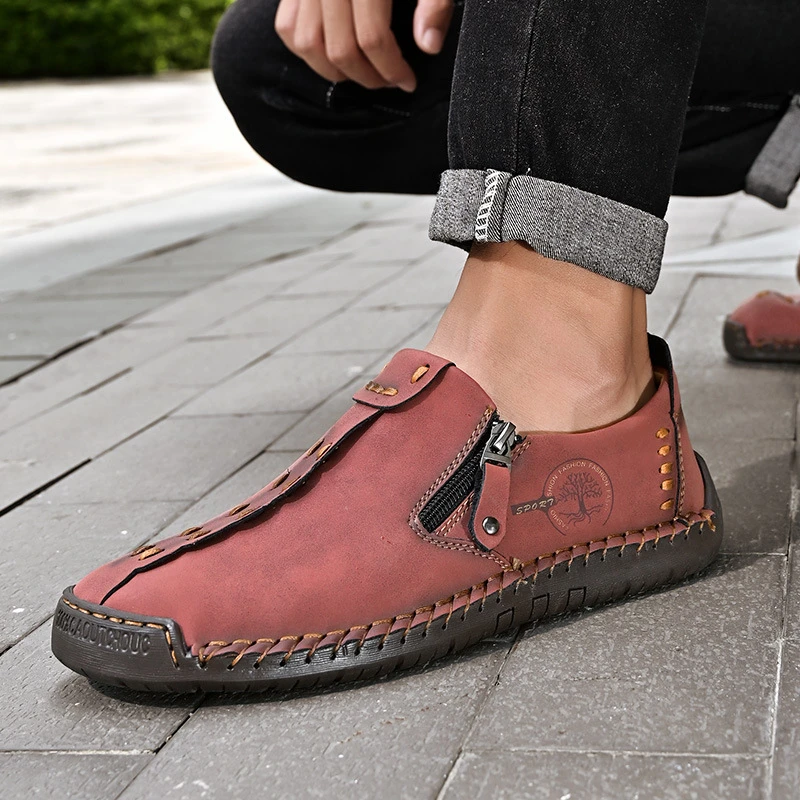 Große Größe Frühling und Herbst neue Stil Freizeitschuhe für Herren große Bohnen Schuhe handgenähte Lederschuhe lässig flacher Boden