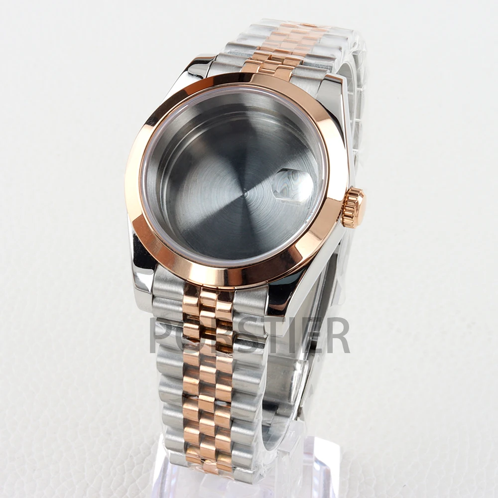 36 mm/39 mm NH35-Gehäuse und Jubilee-/Oyster-Armband für NH35 NH36-Uhrwerk, Saphirglas, Edelstahl, Datejust-Gehäuse, Roségold Image