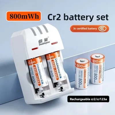 800mWh CR2 Battery 3.2V CR2 Polaroid Camera Rechargeable Battery+charger for Camera Wireless Doorbells Smoke Alarm Tracker Toy