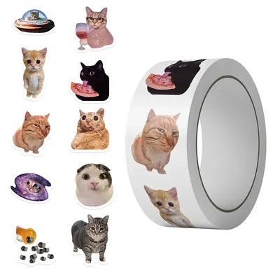 500 teile/rolle Lustige Cartoon Katze Meme Aufkleber Rolle DIY Laptop Telefon Reise Gepäck Runde Dichtung Label Schreibwaren Aufkleber kinder Spielzeug Image