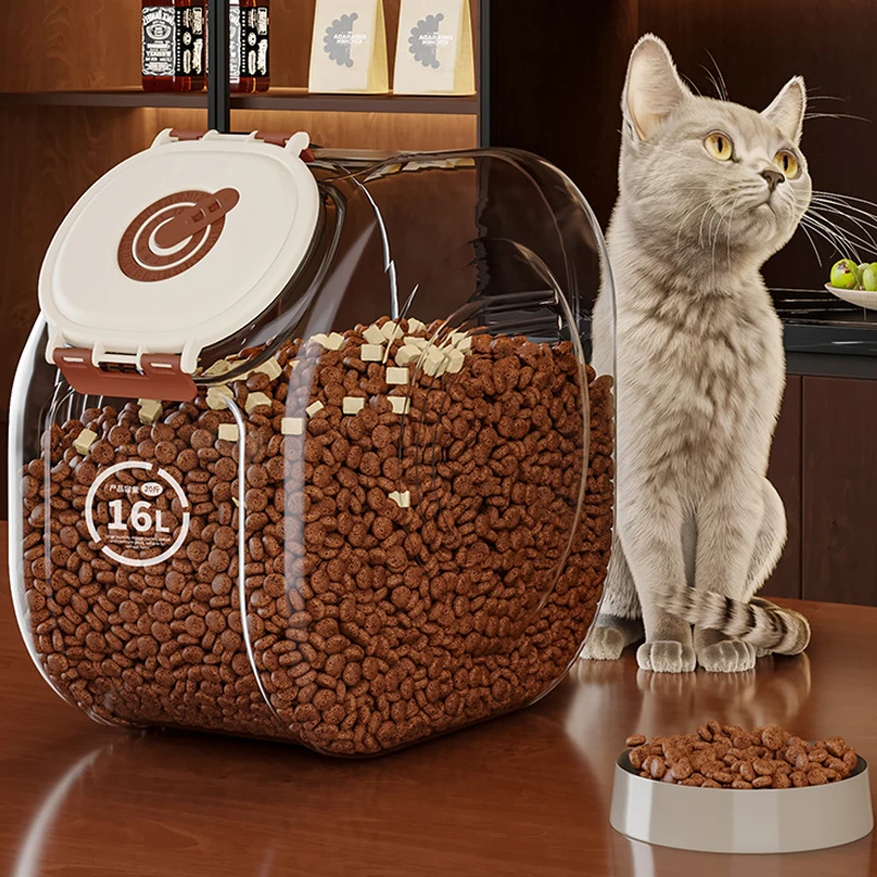 Conteneur de stockage de nourriture pour chien et chat, grande capacité 5/10kg, scellage hermétique, boîte de nourriture sèche transparente pour chat avec tasse, fournitures pour animaux de compagnie