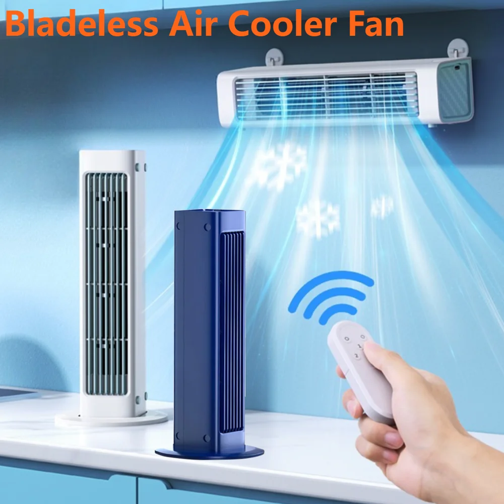 4000 mAh blattloser Ventilator, 3 Modi, blattloser Luftkühler, Ventilator, LED-Wandhalterung/Desktop-Stehturmventilator für Schlafzimmer, Wohnzimmer, Badezimmer Image