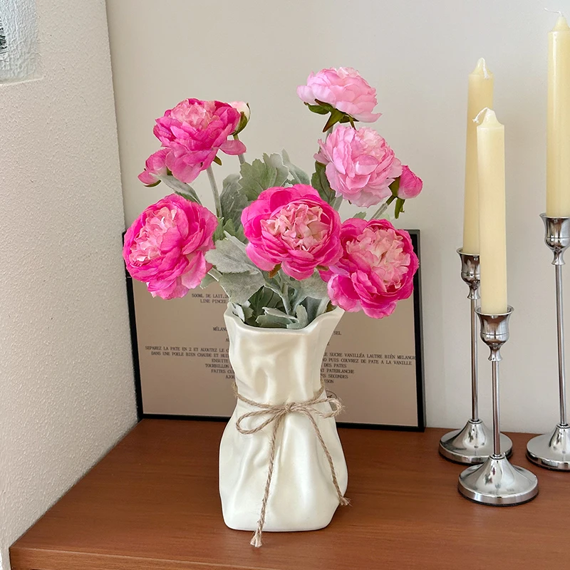 Französische Vase im cremefarbenen Stil für Zuhause, Wohnzimmer, Blumenarrangement, leichter Luxus, Premium-Esstisch, Dekoration, Vase, Blumenutergeschirr Image