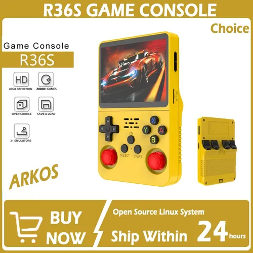 Console de jeu rétro R36S, système Linux, écran IPS de 3.5 pouces, lecteur de jeu vidéo Portable, 64 go, plus de 15000 jeux, nouveau