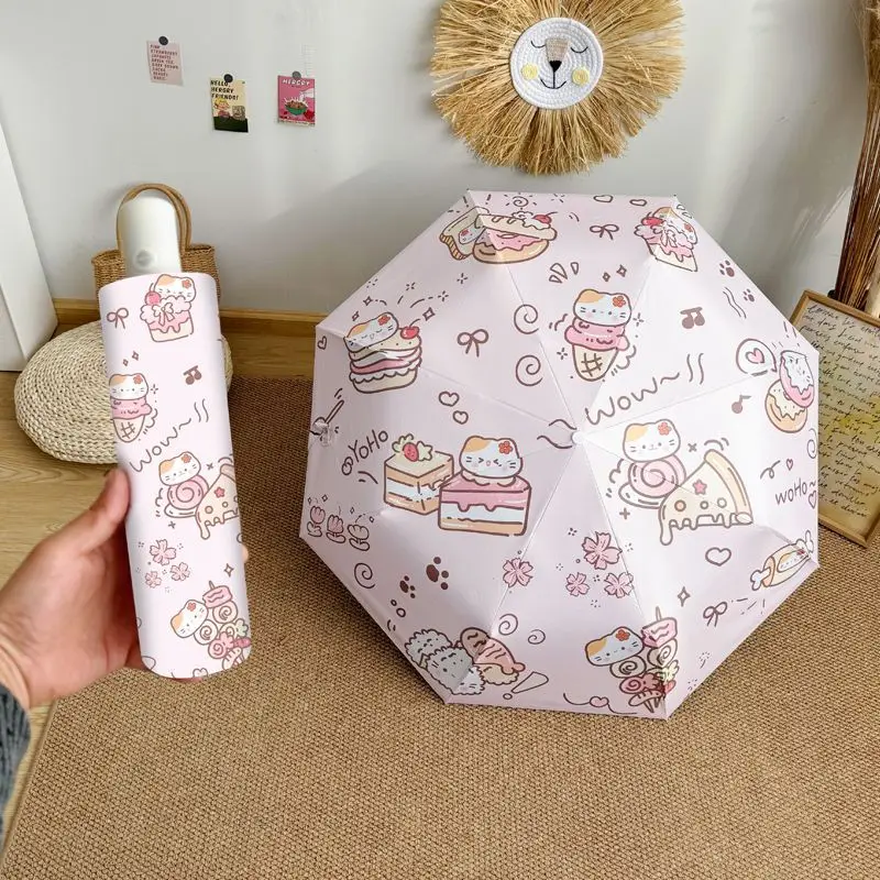 Niedlicher, sonnenbeständiger, vollständig automatisch offener Sonnenschirm, Regenschirm, faltbar, schwarzer Kleber, für Studenten, Anti-UV-Sonnenschutz mit doppeltem Verwendungszweck, Sonnenschirm Image