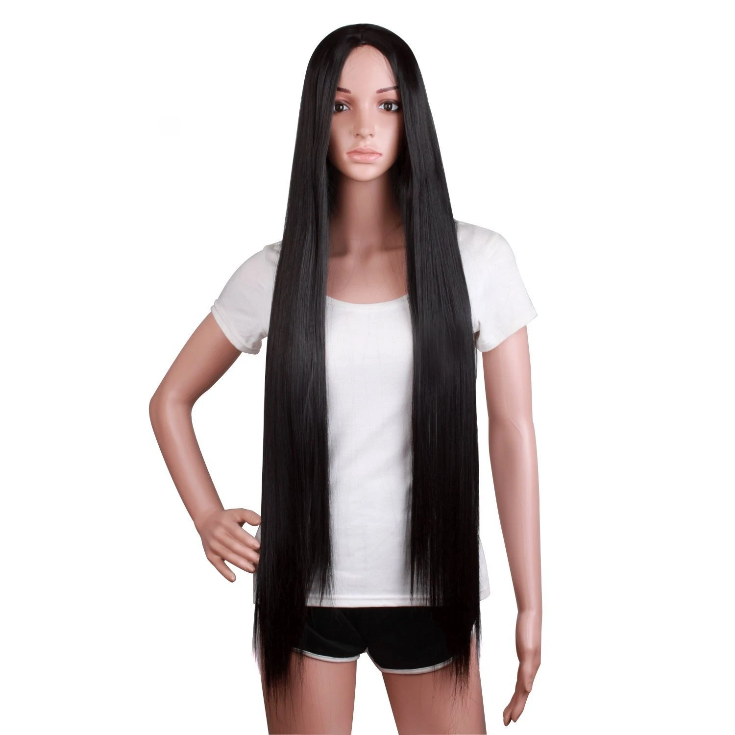WHIMSICAL W 100 cm lange, gerade, sexy Kostüm-Anime-Perücke, Mittelteil, hitzebeständiges Kunsthaar für Frauen Image