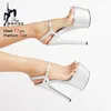 Frauen Dicke Plattform Silber Bankett Party Sandalen 17CM Ultrahigh Heels Transparent PVC Sommer Große Größe Stiletto Modell Zeigen Schuhe