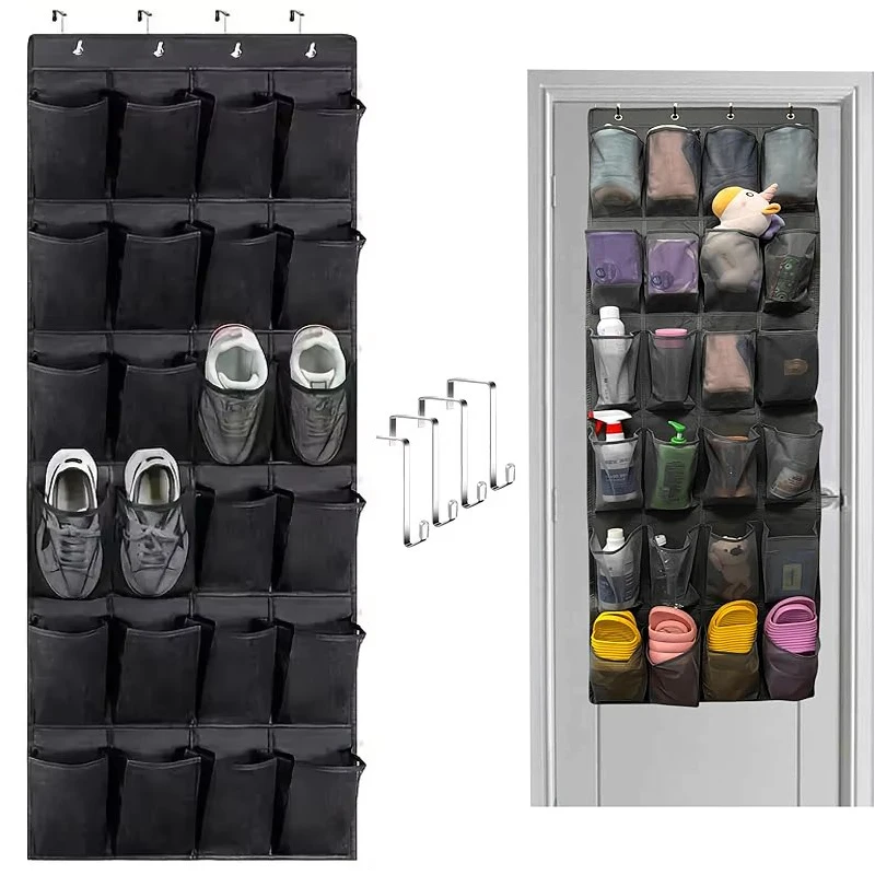 Schuh-Organizer über der Tür, 24 große atmungsaktive Netztaschen, platzsparender hängender Aufbewahrungshalter, Schrankregal-Aufhänger