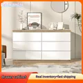 Commode Comanlai avec 6 tiroirs, casier, fonction de rangement, pour chambre et salon, panneaux de particules E1, blanc + chêne