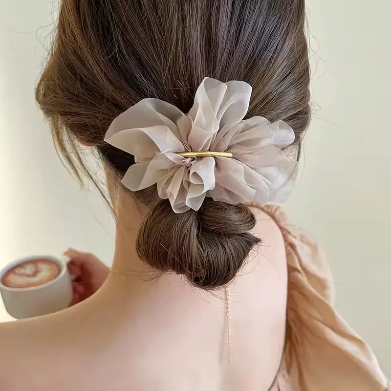 Große Frühling Haar Klaue Clips Frauen Metall Chiffon Blumen Pferdeschwanz Halter Haarnadel Haarspangen Mode Mädchen Haar Zubehör Hairgrip Image