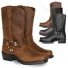 Retro Cowboy Stiefel Männer Mittlere Waden Western Boot Männer Pu Leder Mann Slip Auf Schuhe Winter Ritter Stiefel Booties Plus Größe UNS 7-12