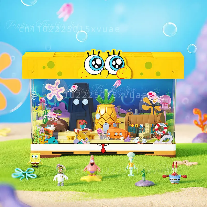 Neue AREAX SpongeBob Schwammkopf Box Bausteine Cartoon SpongeBob Bikini Bottom Montage Spielzeug Set DIY Modell Ornament Geschenk Image