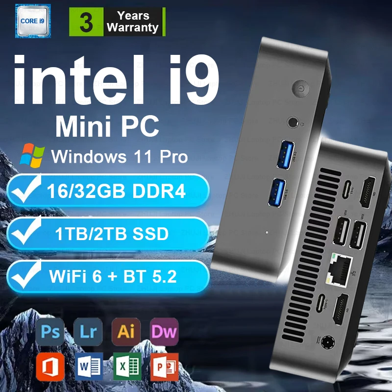MINI-PC Windows 11 Intel Core i9 10980HK i3 6100U DDR4 16GB 32GB SSD 1TB 2TB Computer Gaming BT5.2 Tragbarer Desktop-PC Gamer Image