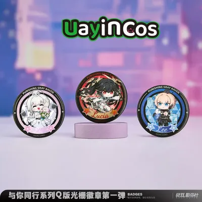 Official GRAY RAVEN PUNISHING Lucia Lee Liv Bianca Teddy Tinplate Badge Brooch Pins Ornament Doll Accessories Anime Toy For Kids