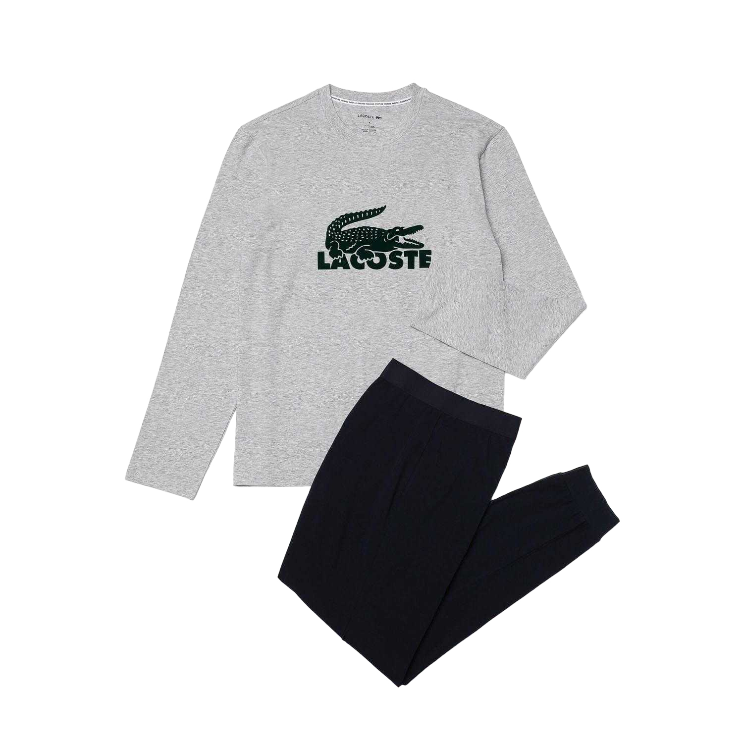 Lacoste - Schlafanzug für Herren AnliegendLangärmlig (Marine/Grau) Image