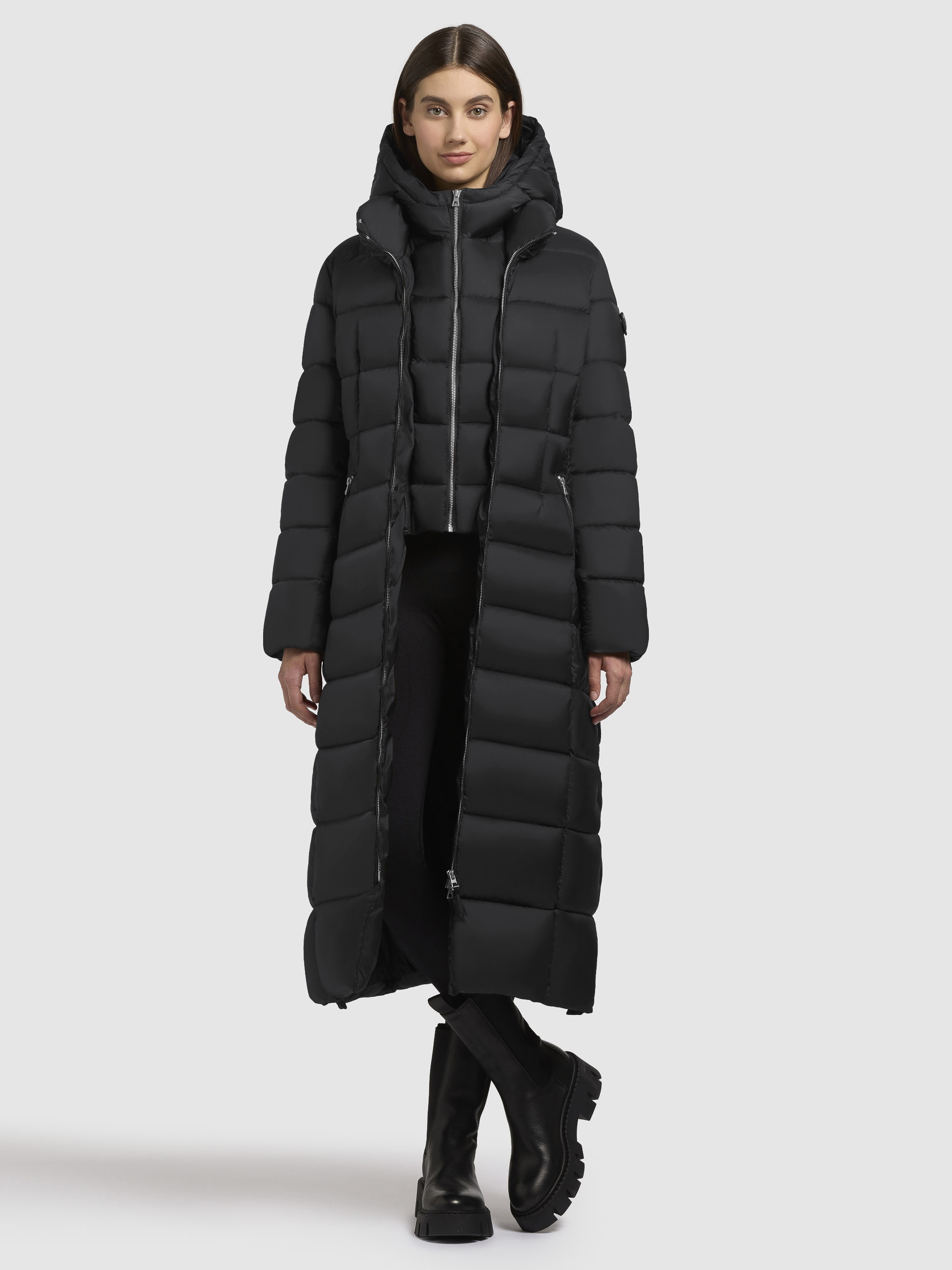 Steppmantel KHUJO "MALEE", Damen, Gr. L, schwarz, 100% Nylon, unifarben, regular fit wadenlang, eingesetzt gerader Abschluss mit Reißverschluss, Mäntel Image