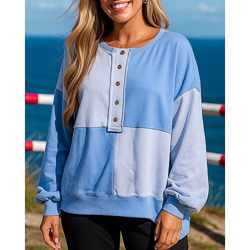 Damen Pullover Lässige Oberteile Knöpfe Langarm Oberteil Athleisure Herbst Atmungsaktiv Outdoor Joggen Laufen Sportbekleidung Sportkleidung Farbblock Schwarz Rosa Blau