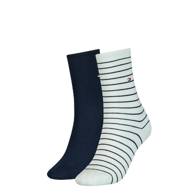 Socken TOMMY HILFIGER "TH WOMEN SOCK 2P SMALL STRIPE", Damen, Gr. 35-38, weiß (sanftes weiß), Baumwollmischung, uni, gestreift, normal, Socken, mit schmalem Rippenbündchen, meliert, gestreift Image
