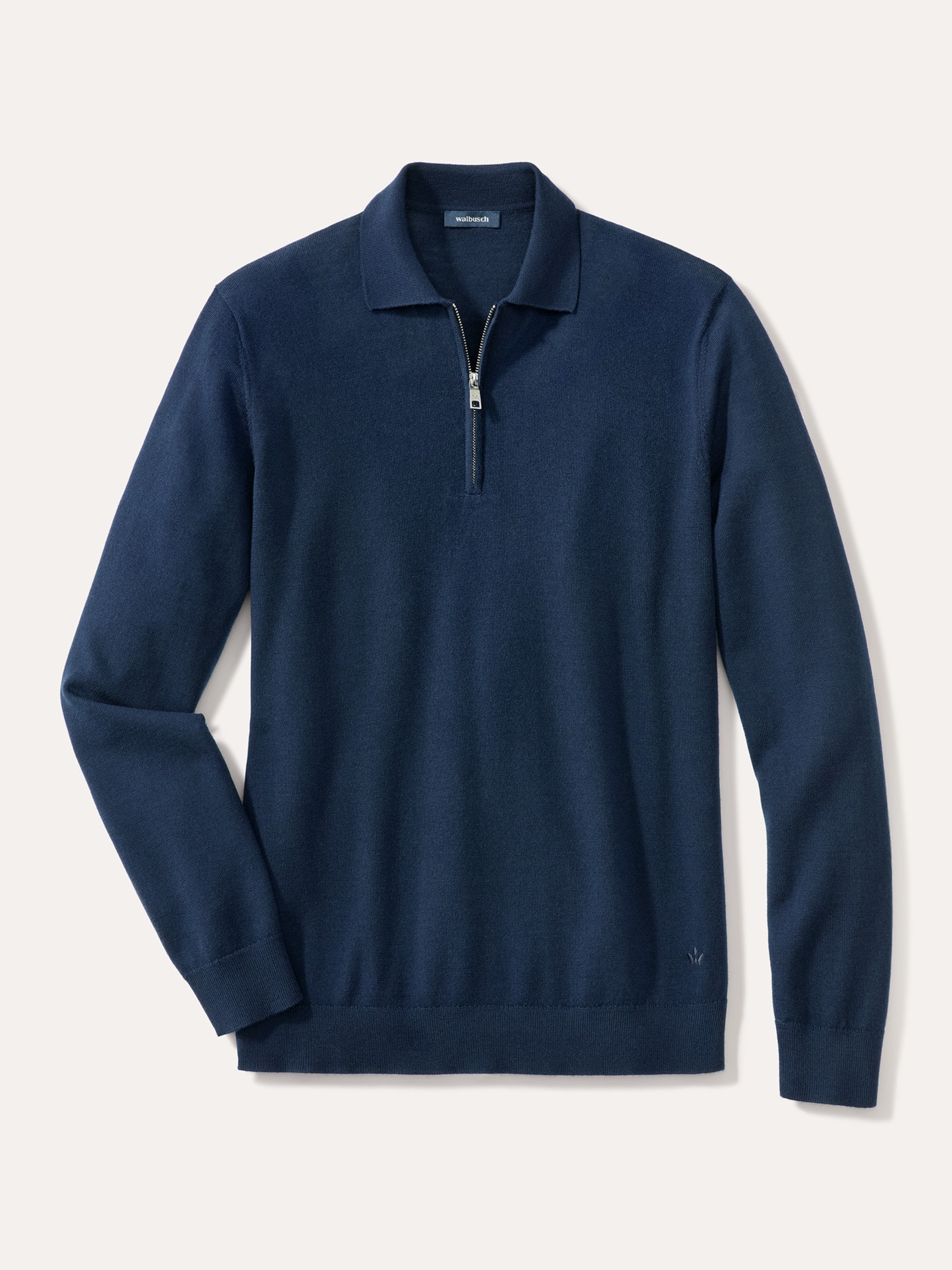 Walbusch Herren Polo-Pullover Merino Extrafein Blau