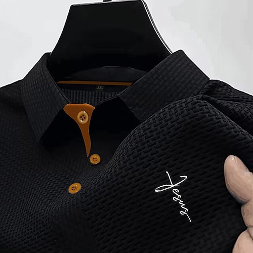 Herren Golfshirt Golf Poloshirts Lässig Arbeit Revers Kurzarm Basic Modern Kreuz Jacquard Knöpfe Sommer Frühling Normale Passform Blau Schwarz Weiß Marineblau Dunkelgray Hellblau Golfshirt Image