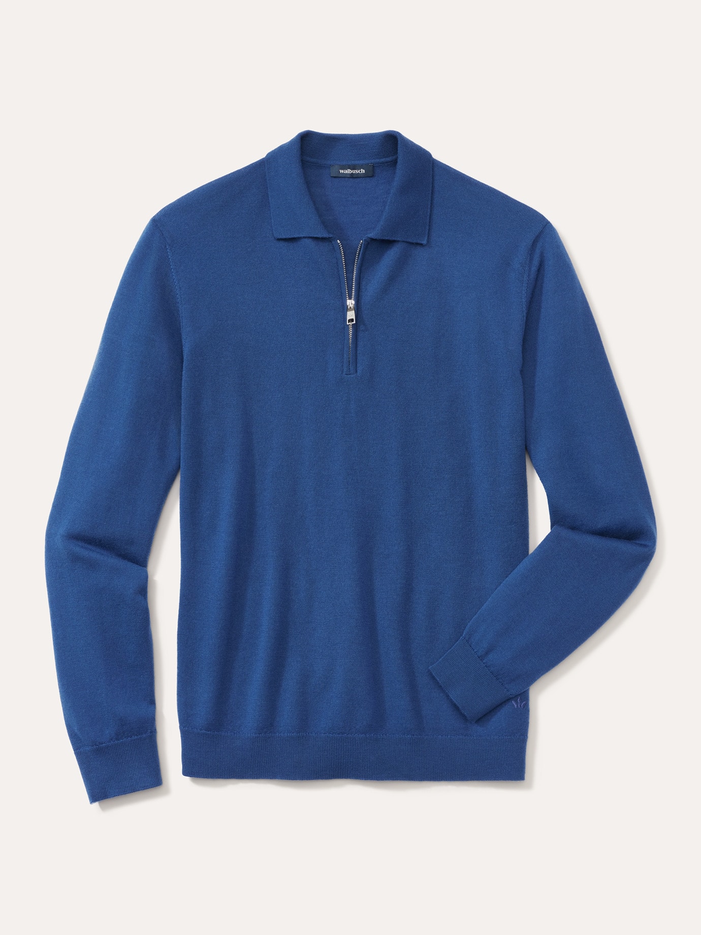 Walbusch Herren Polo-Pullover Merino Extrafein Blau