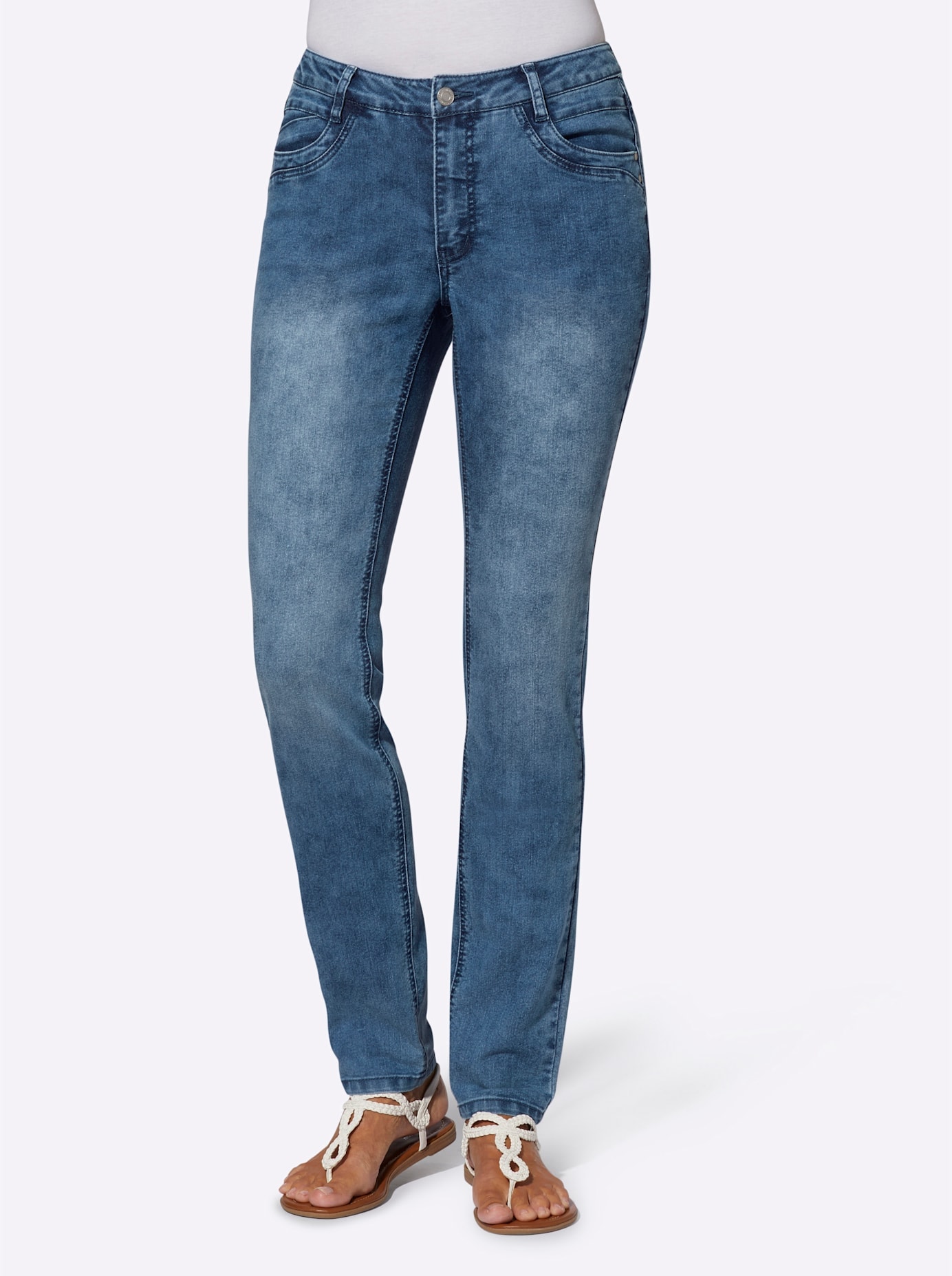 5-Pocket-Jeans CASUAL LOOKS, Damen, Gr. 25, Kurzgrößen, blau (blau, stone, washed), 81% Baumwolle, 17% Polyester, 2% Elasthan, unifarben, lang, Jeans 5-Pocket-Jeans