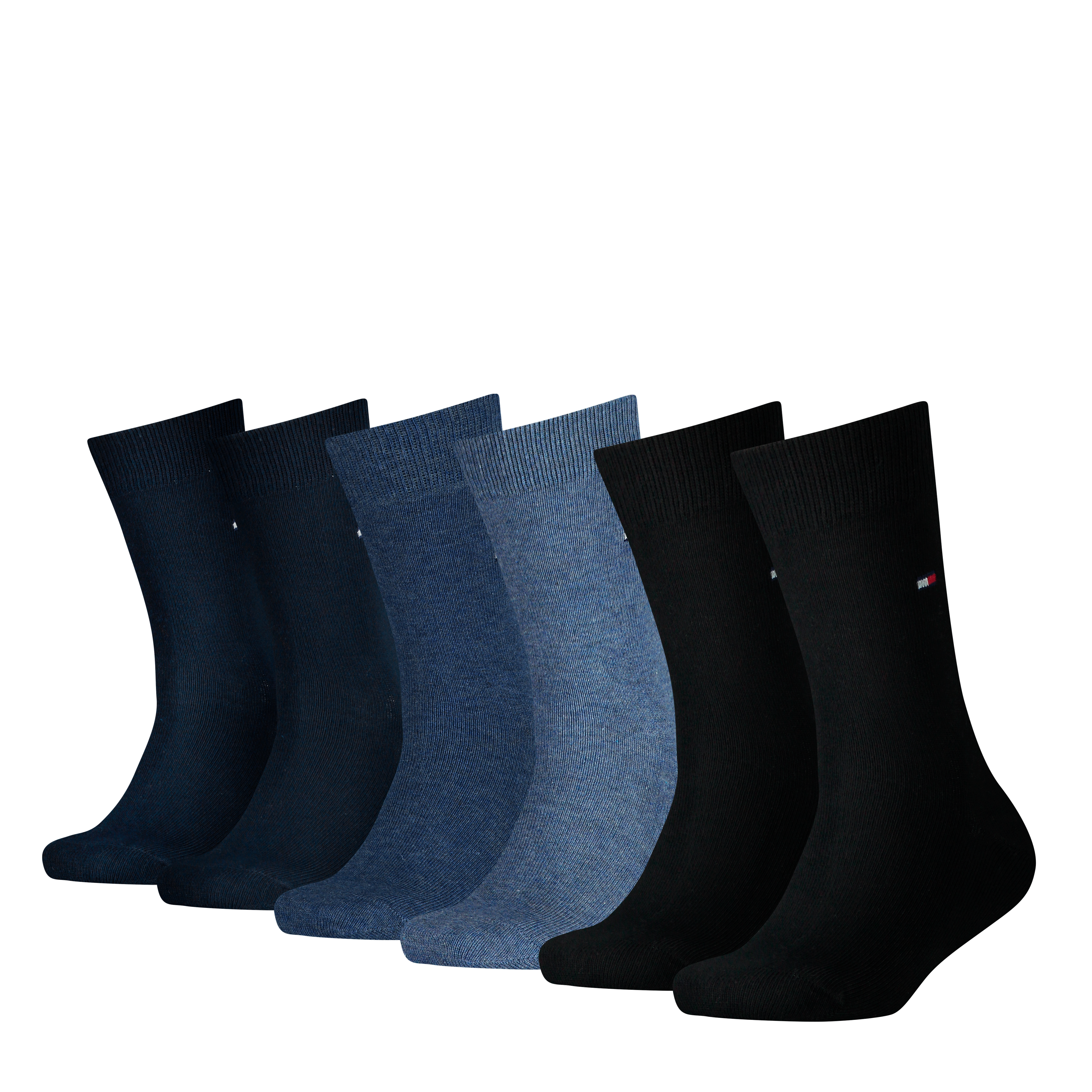 Socken TOMMY HILFIGER "TH CHILDREN SOCK TH BASIC 6P ECOM", Damen, Gr. 23-26, blau (denim combo), Baumwollmischung, normal, Socken, Mit kleinem Rippenbündchen und Logo Image