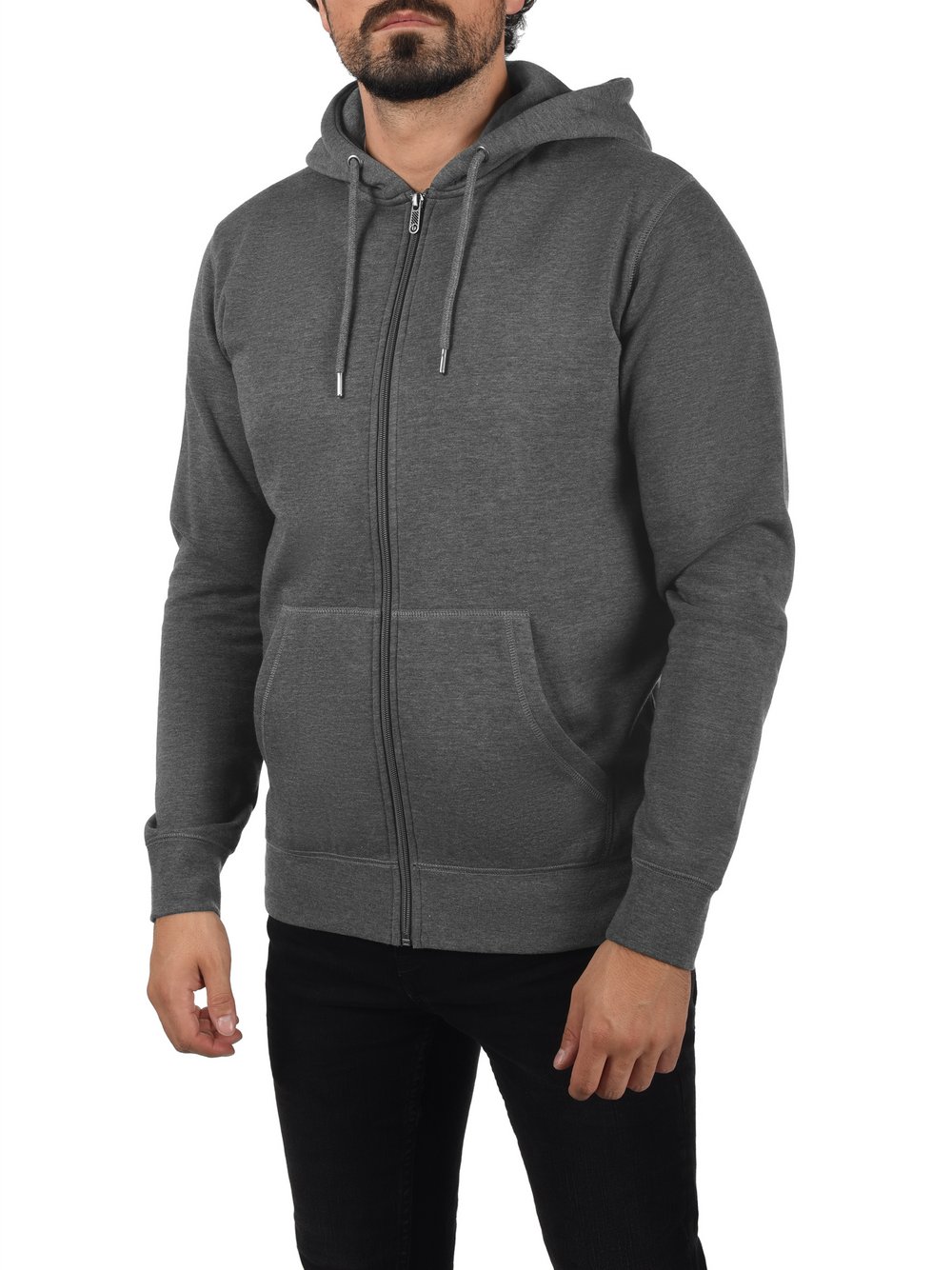 Solid Kapuzensweatjacke Herren grau, L Image