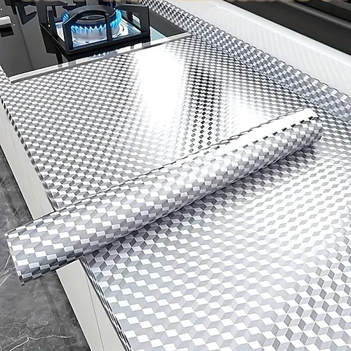 2 Rollen 6 m hitzebeständige Aluminium-Küchenaufkleber, wasser- und ölfeste Schubladeneinlagen für Küchenrückwände und Schränke, langlebiges und leicht zu reinigendes Folienpapier für moderne Image