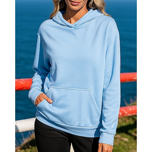 Damen Pullover Kapuzen-Trainingsshirt Langarm Oberteil Athleisure Herbst Einfarbig Sonnenschutz Winddicht Outdoor Joggen Laufen Sportbekleidung Sportkleidung Blau Schwarz Weiß Image