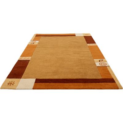 Wollteppich THEKO "Tromso, Wolle, handgearbeitet, Bordüre mit Hoch-Tief-Effekt" Gr. 8, orange (terra), B:300cm H:15mm L:400cm, Wolle, Teppiche, Wohnzimmer, Schlafzimmer, Esszimmer Image